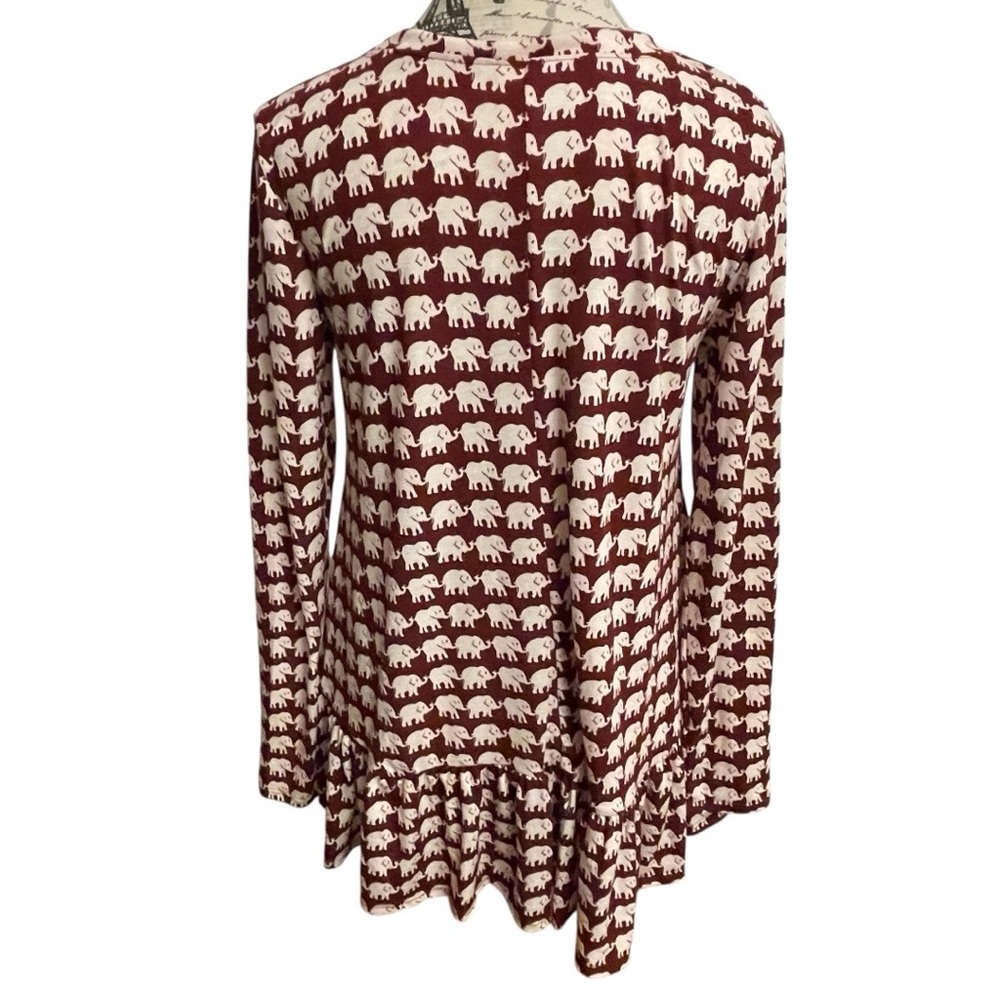Elephant Print Long Sleeve Top - Red and White - Picture 2 of 3
